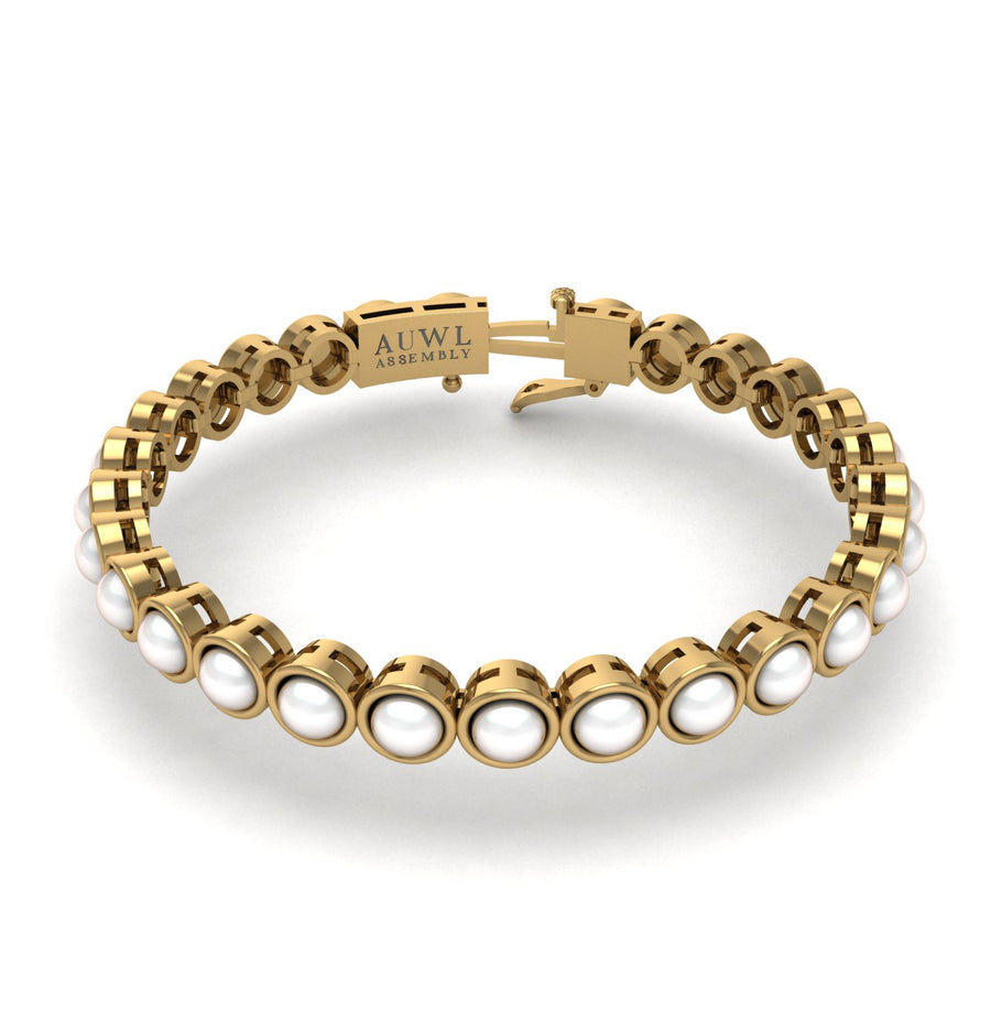 Gold pearl round stellar tennis bracelet