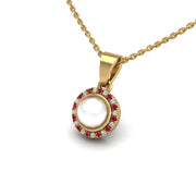 Gold pearl ruby divine halo pendant