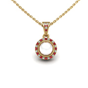 Gold pearl ruby heavenly halo pendant center view
