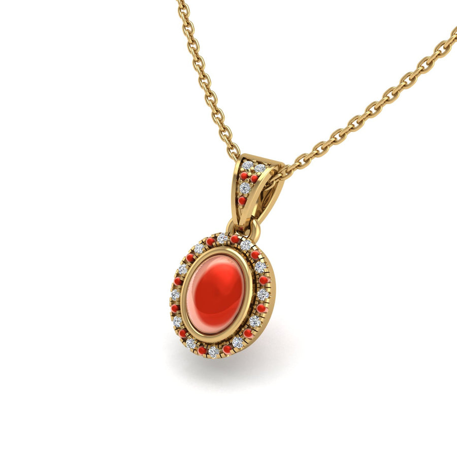 Gold red coral oval heavenly halo pendant