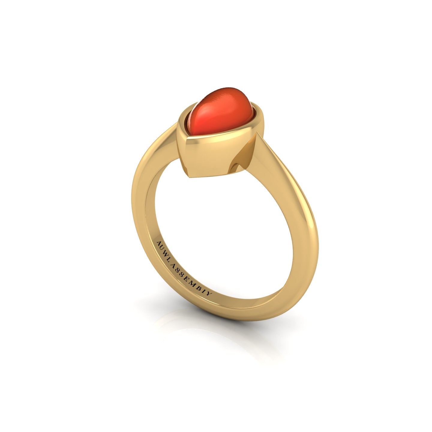 Gold red coral pear solitaire ring