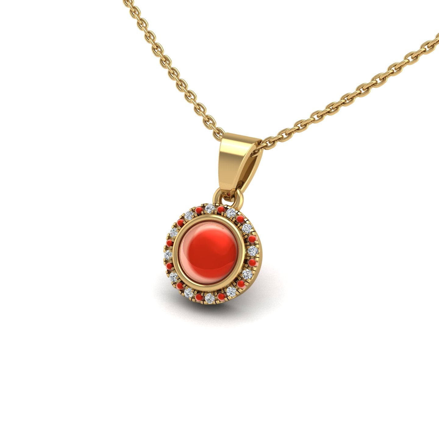 Gold red coral round  divine halo pendant