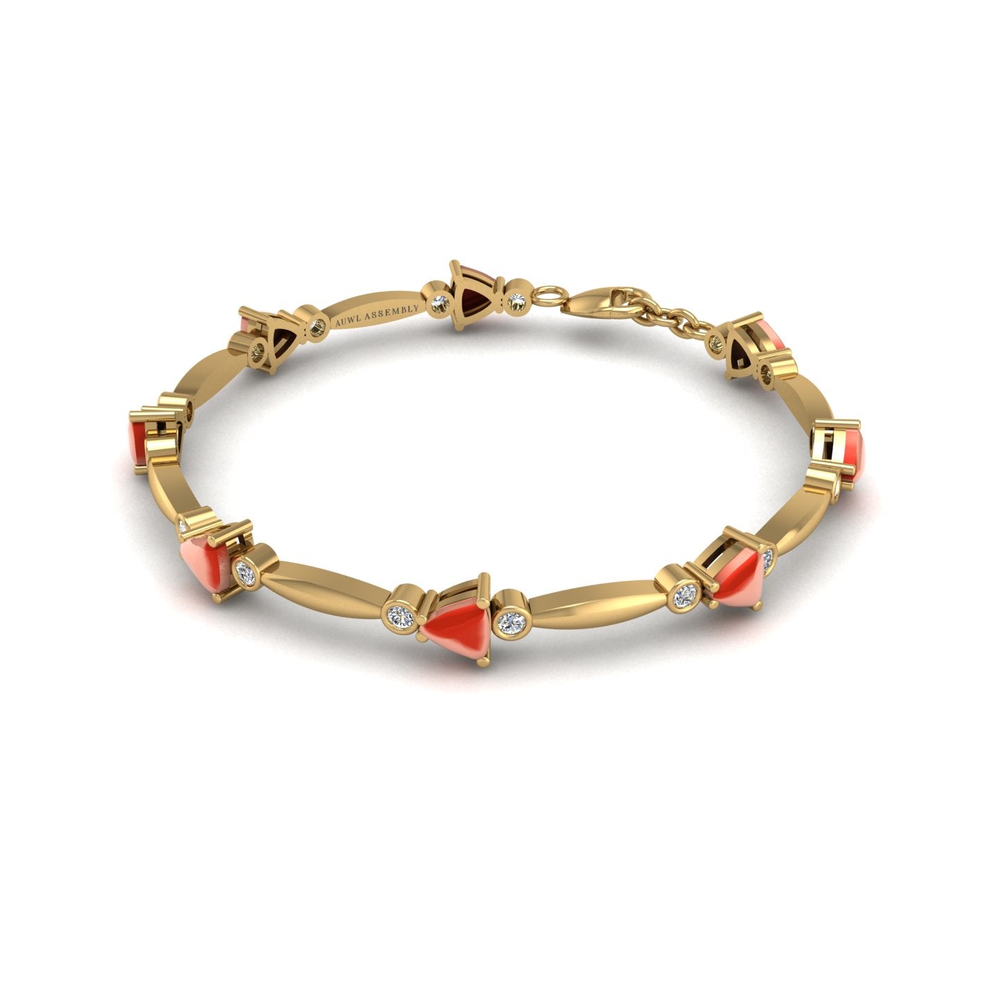 Gold red coral stardust designer bracelet