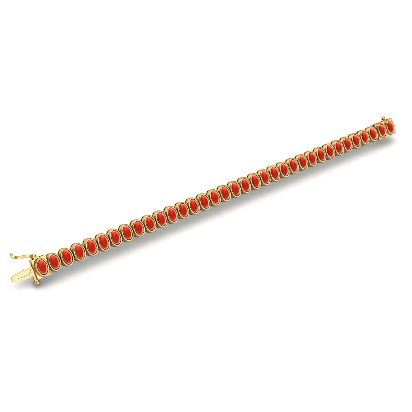 Gold red coral stellar tennis bracelet open view