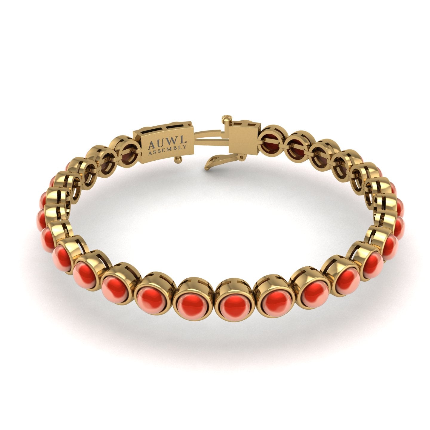 Gold red coral stellar tennis bracelet