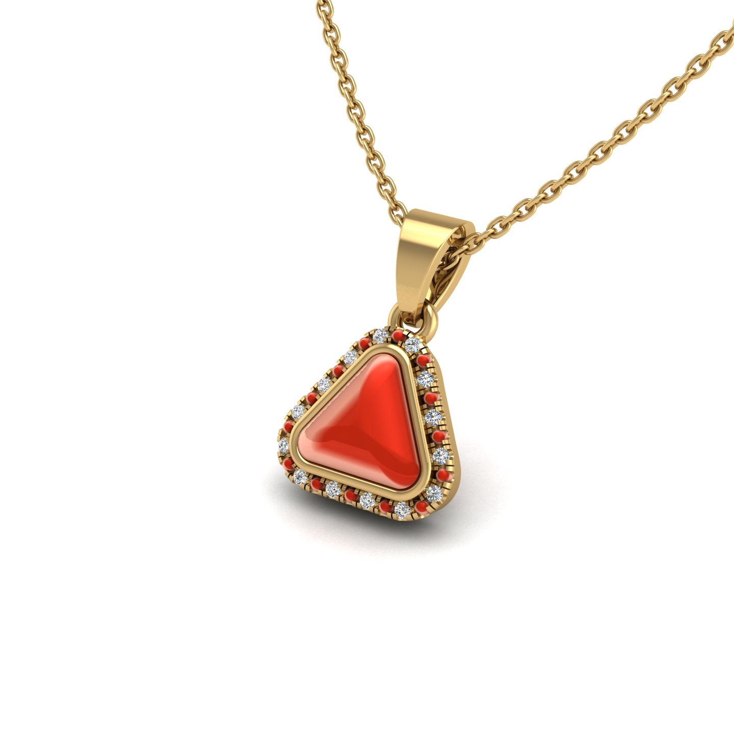 Gold red coral trillion divine halo pendant
