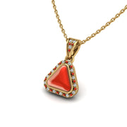 Gold red coral trillion heavenly halo pendant
