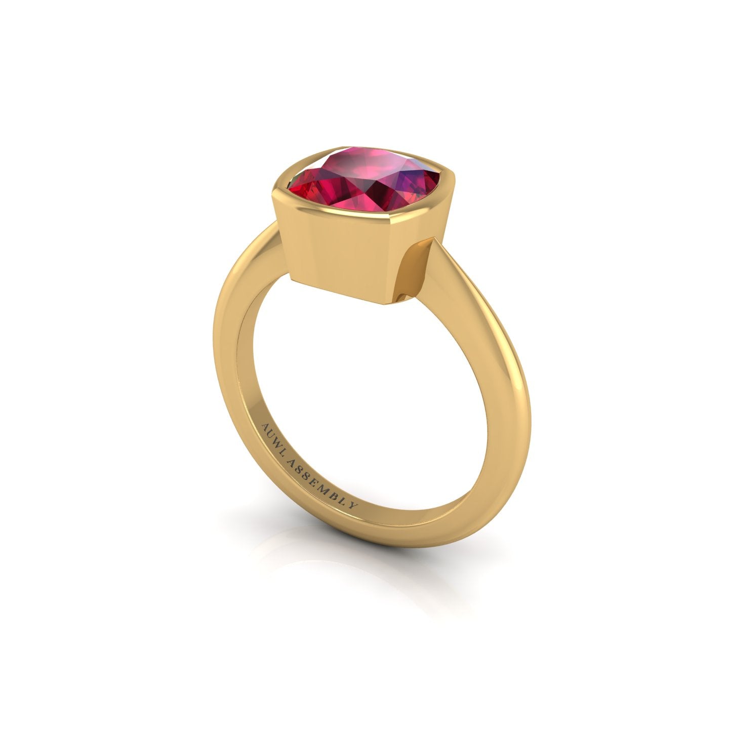 Gold ruby cushion solitaire ring