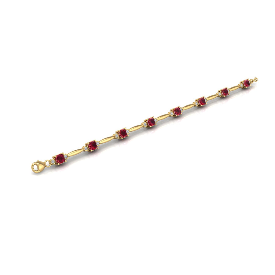 Gold ruby cushion stardust designer bracelet open view