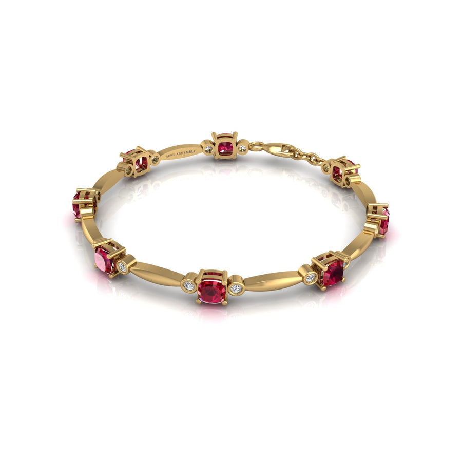 Gold ruby cushion stardust designer bracelet