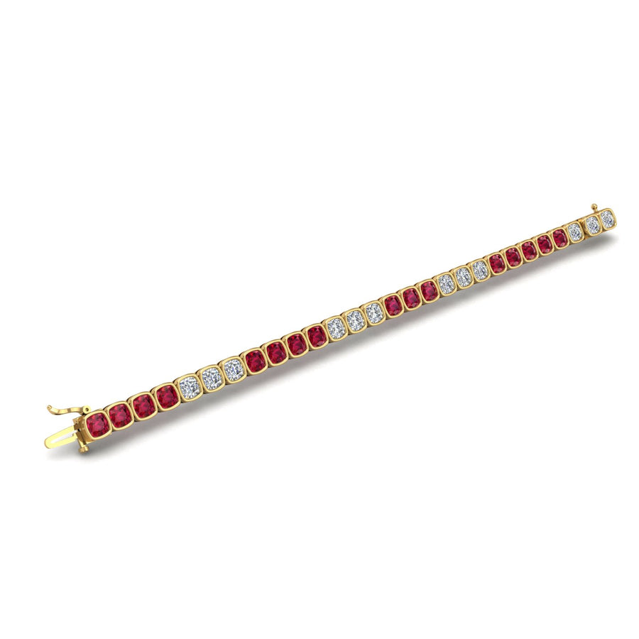 Gold ruby cushion stellar tennis bracelet open view