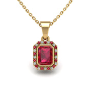 Gold ruby emerald divine halo pendant center view