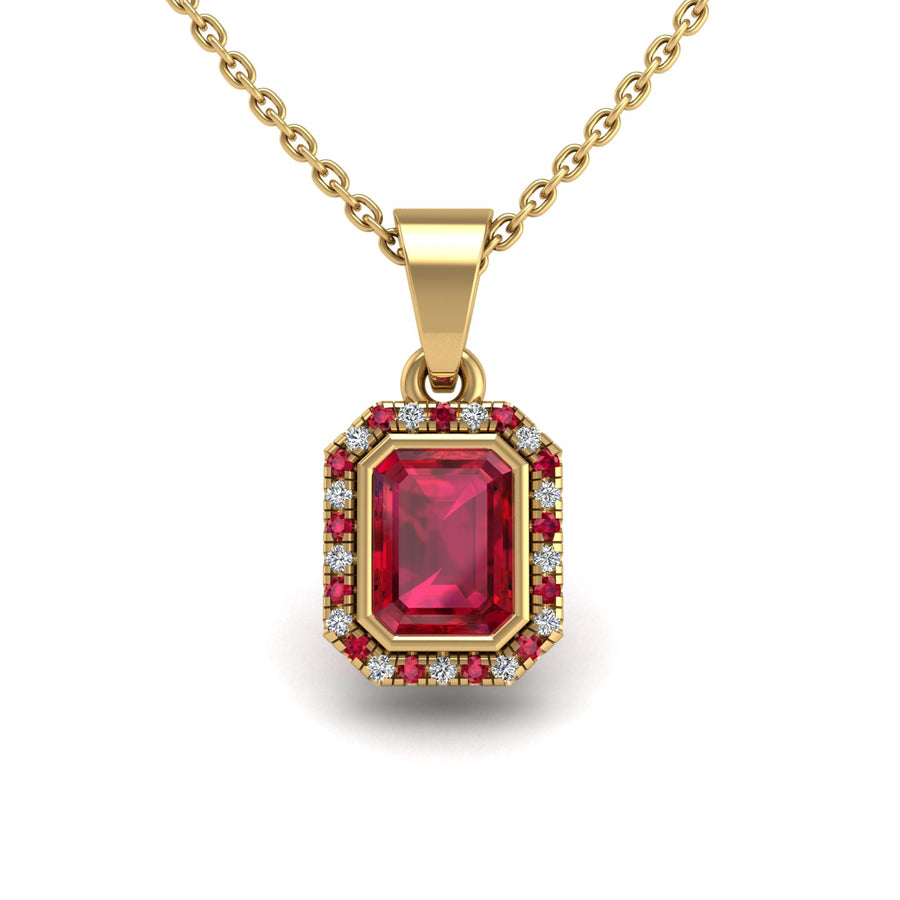 Gold ruby emerald divine halo pendant center view