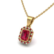 Gold ruby emerald divine halo pendant