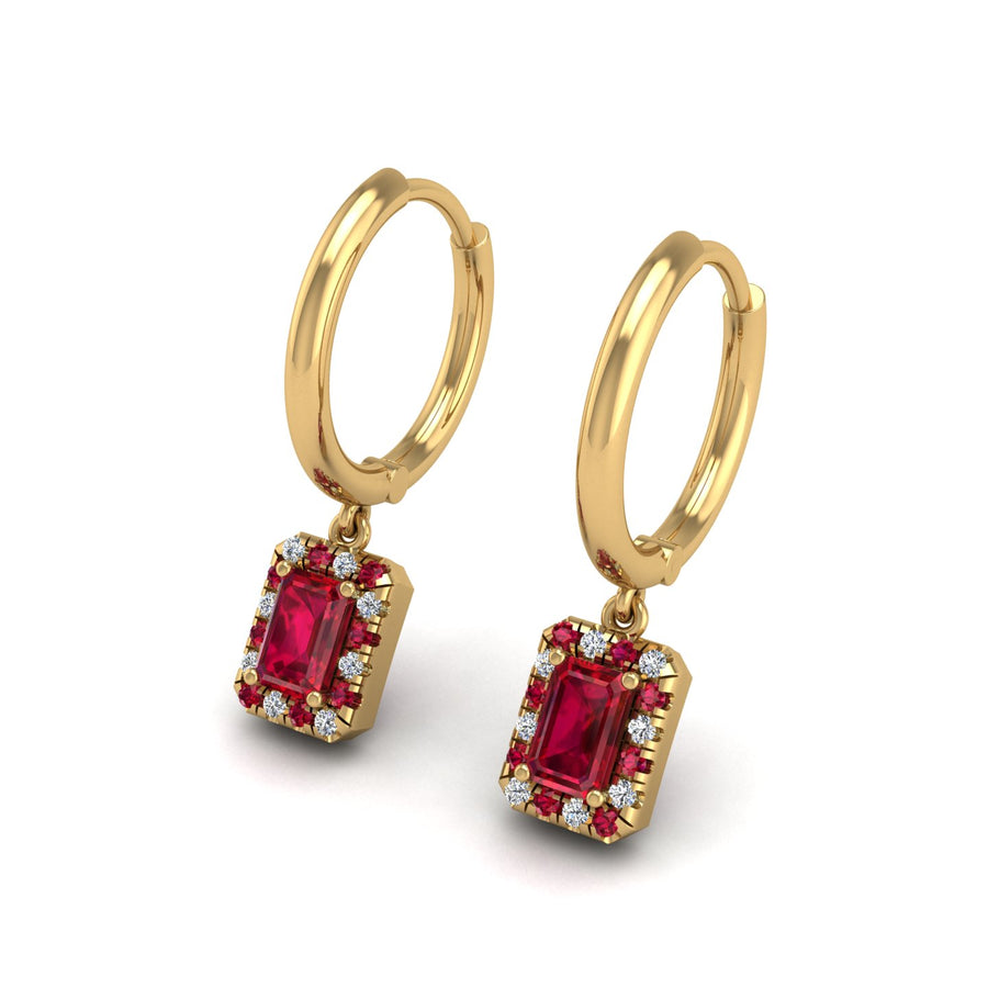 Gold ruby emerald halo hoop earrings