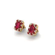 Gold ruby emerald halo stud earrings