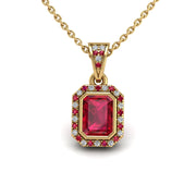 Gold ruby emerald heavenly halo pendant center view