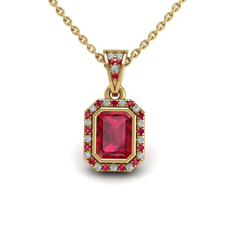 Gold ruby emerald heavenly halo pendant center view