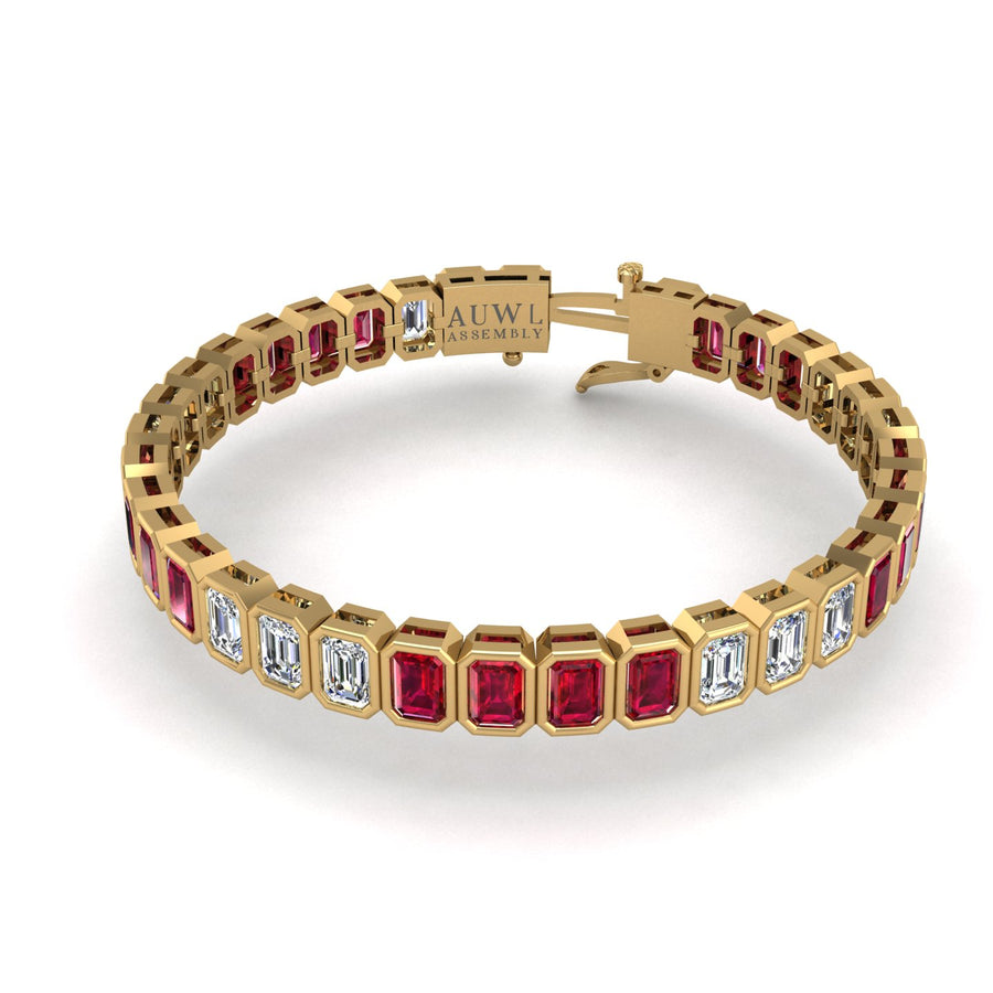 Gold ruby emerald stellar tennis bracelet