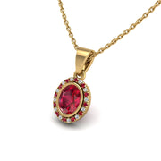 Gold ruby oval divine halo pendant