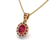 Gold ruby oval heavenly halo pendant