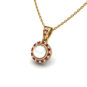 Gold ruby pear heavenly halo pendant