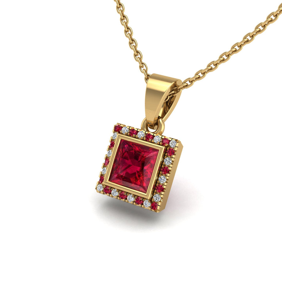 Gold ruby princess divine halo pendant