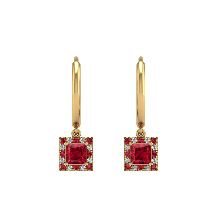 Gold ruby princess halo hoop earrings front view