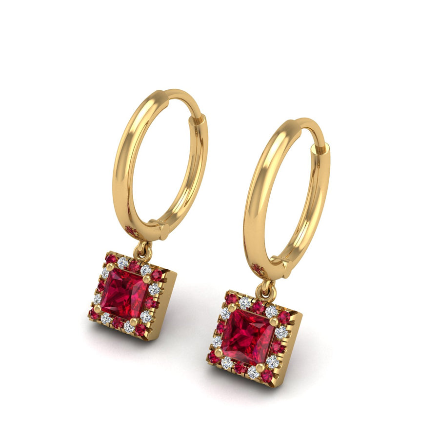 Gold ruby princess halo hoop earrings