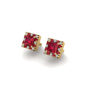 Gold ruby princess halo stud earrings