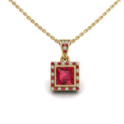 Gold ruby princess heavenly halo pendant center view