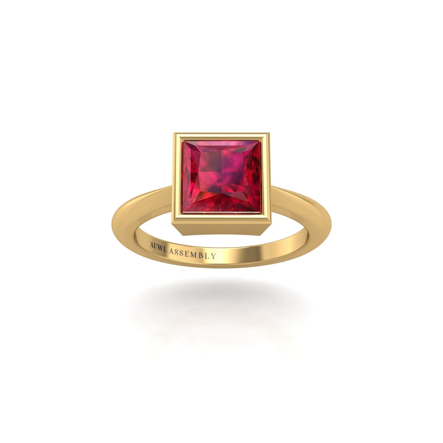 Gold ruby princess solitaire ring front view