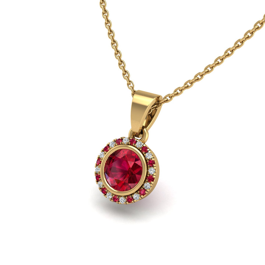 Gold ruby round divine halo pendant