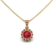 Gold ruby round heavenly halo pendant center view center view