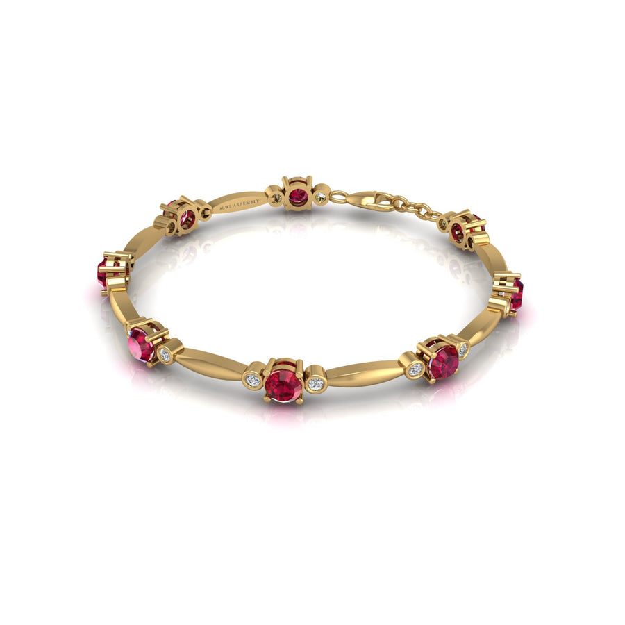 Gold ruby round stardust designer bracelet