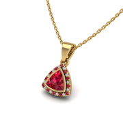 Gold ruby trillion divine halo pendant