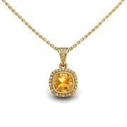 Gold yellow sapphire cushion  heavenly halo pendant center view