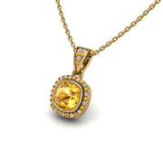 Gold yellow sapphire cushion  heavenly halo pendant
