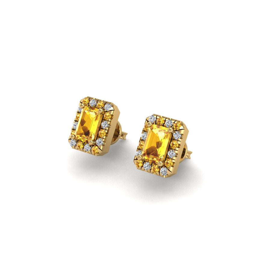 Gold yellow sapphire emerald halo stud earrings
