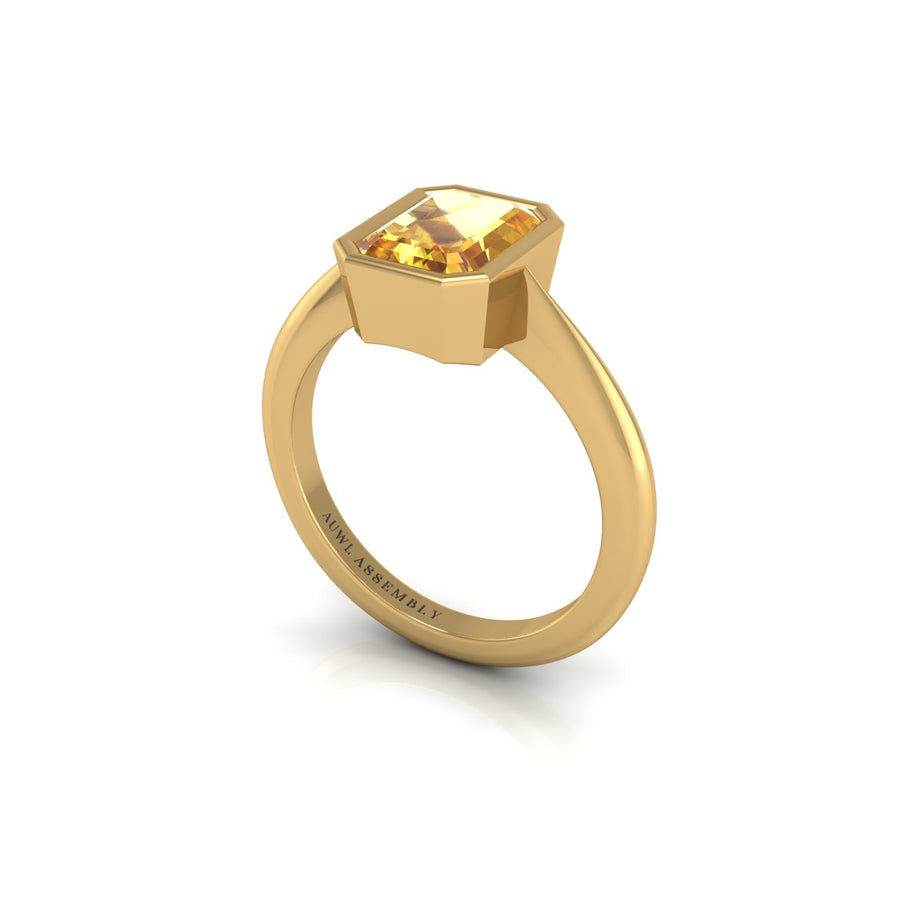Gold yellow sapphire emerald solitaire ring