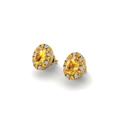 Gold yellow sapphire oval halo stud earrings