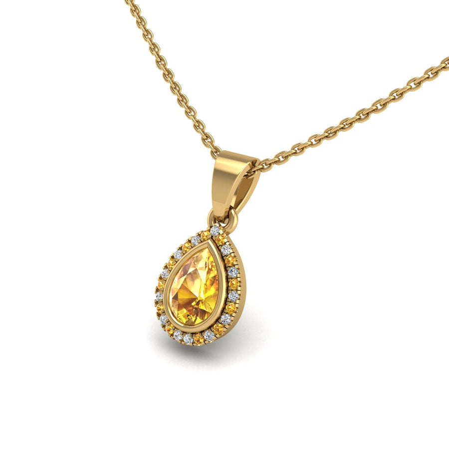 Gold yellow sapphire pear divine halo pendant