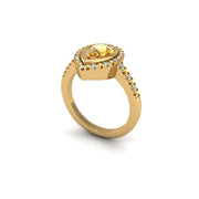 Gold yellow sapphire pear halo ring