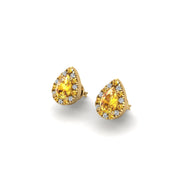 Gold yellow sapphire pear halo stud earrings