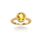Gold yellow sapphire round solitaire ring front view