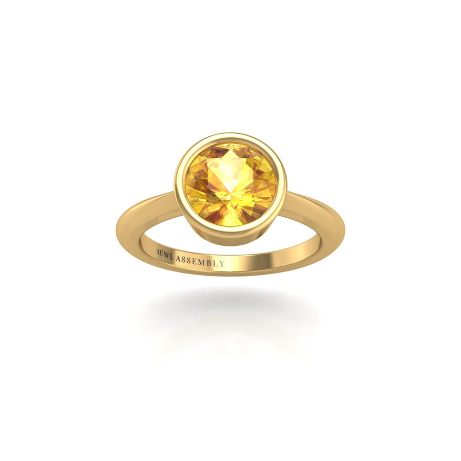 Gold yellow sapphire round solitaire ring front view
