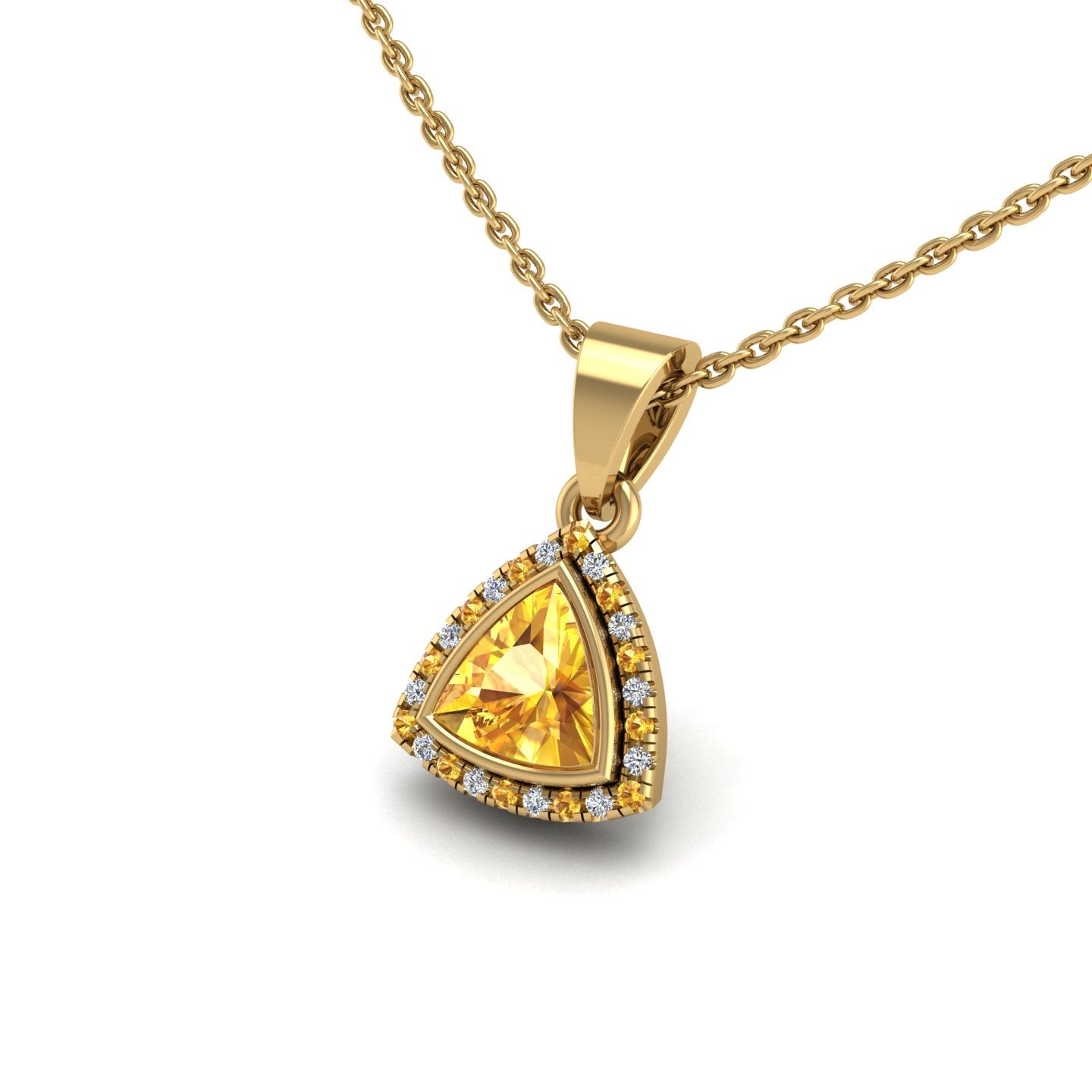 Gold yellow sapphire trillion divine halo pendant