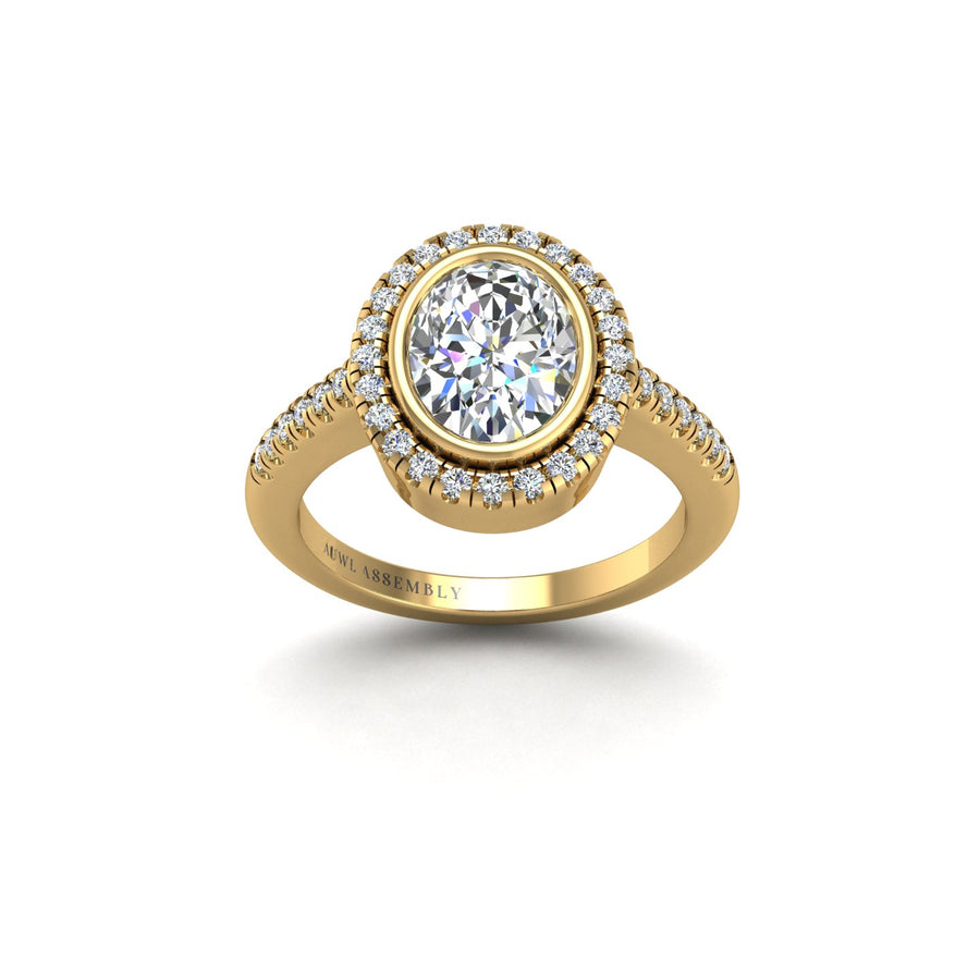 starry oval lab-grown halo diamond ring