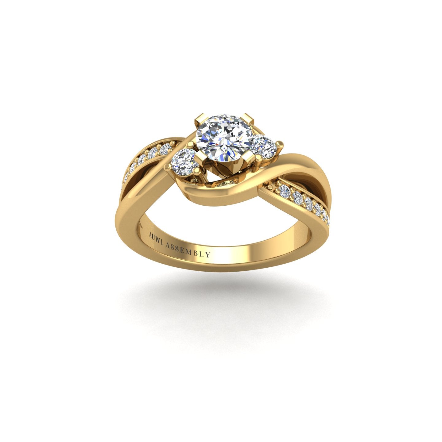 triskele three-stone round lab-created diamond engagement ring